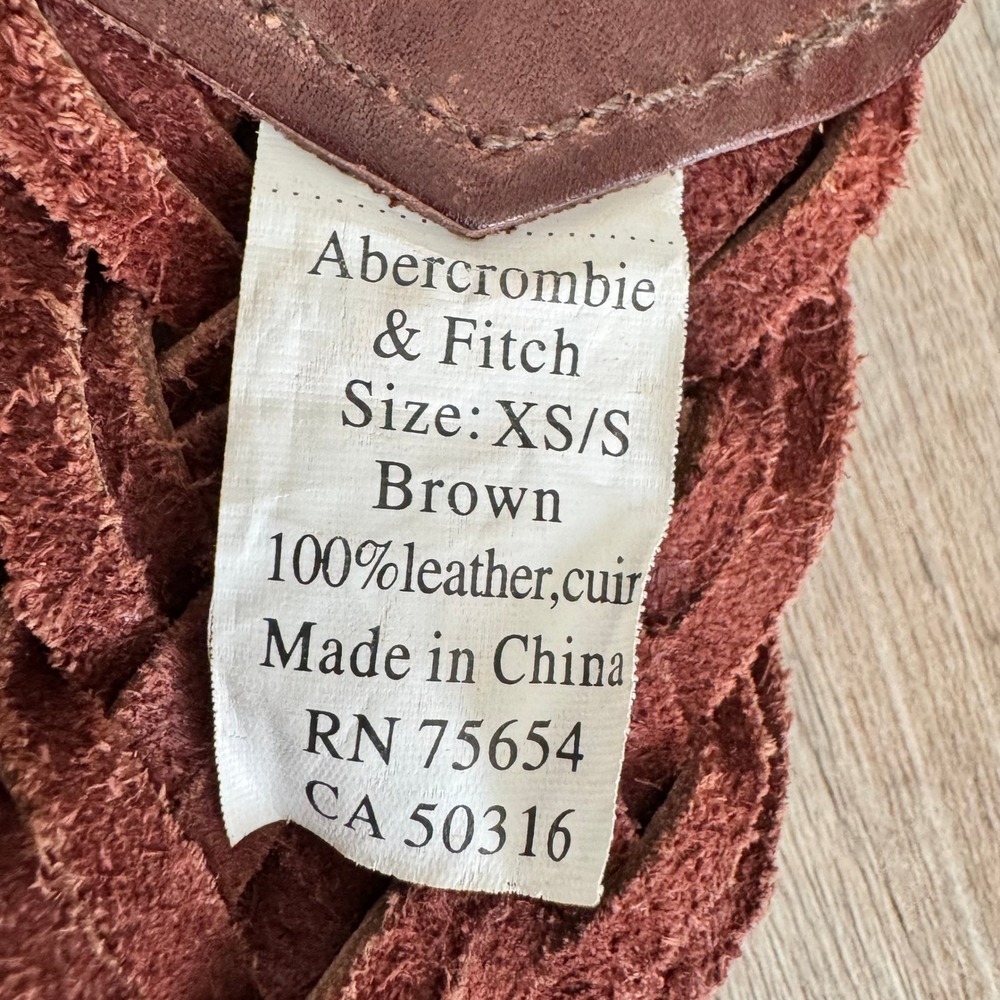 Abercrombie & Fitch Brown Braided Leather Belt XS/S Wide Woven Boho Round Buckle - Picture 5 of 13